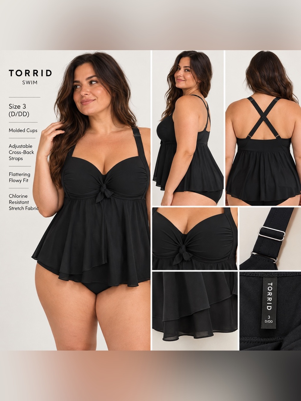 Torrid Black Flounce Swim Dress Tankini Top D DD Cup Size 3 3X 22 24